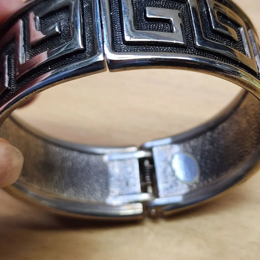 Silver & Black Hinged Bangle  Bracelet